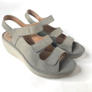 Clarks Reedly Juno Womens Sage Nubuck Wedge Slingback Sandals Size 10M EU 41.5